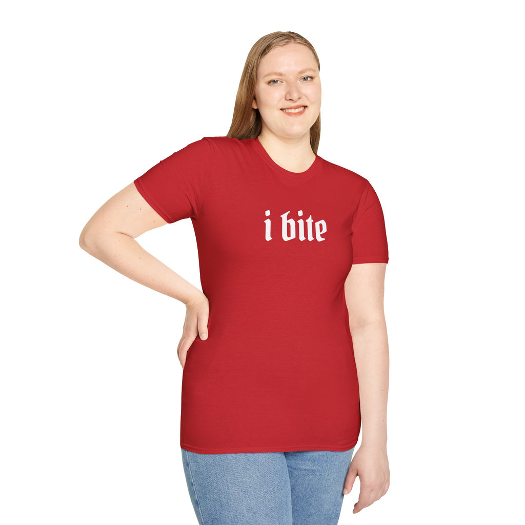 I Bite Graphic T-Shirt — Funny Gothic Script Tee for Bold Casual Wear