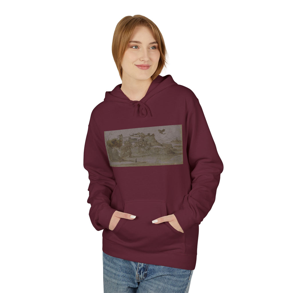 Vintage Coastal Sketch Hoodie — Seaside Landscape Graphic Pullover