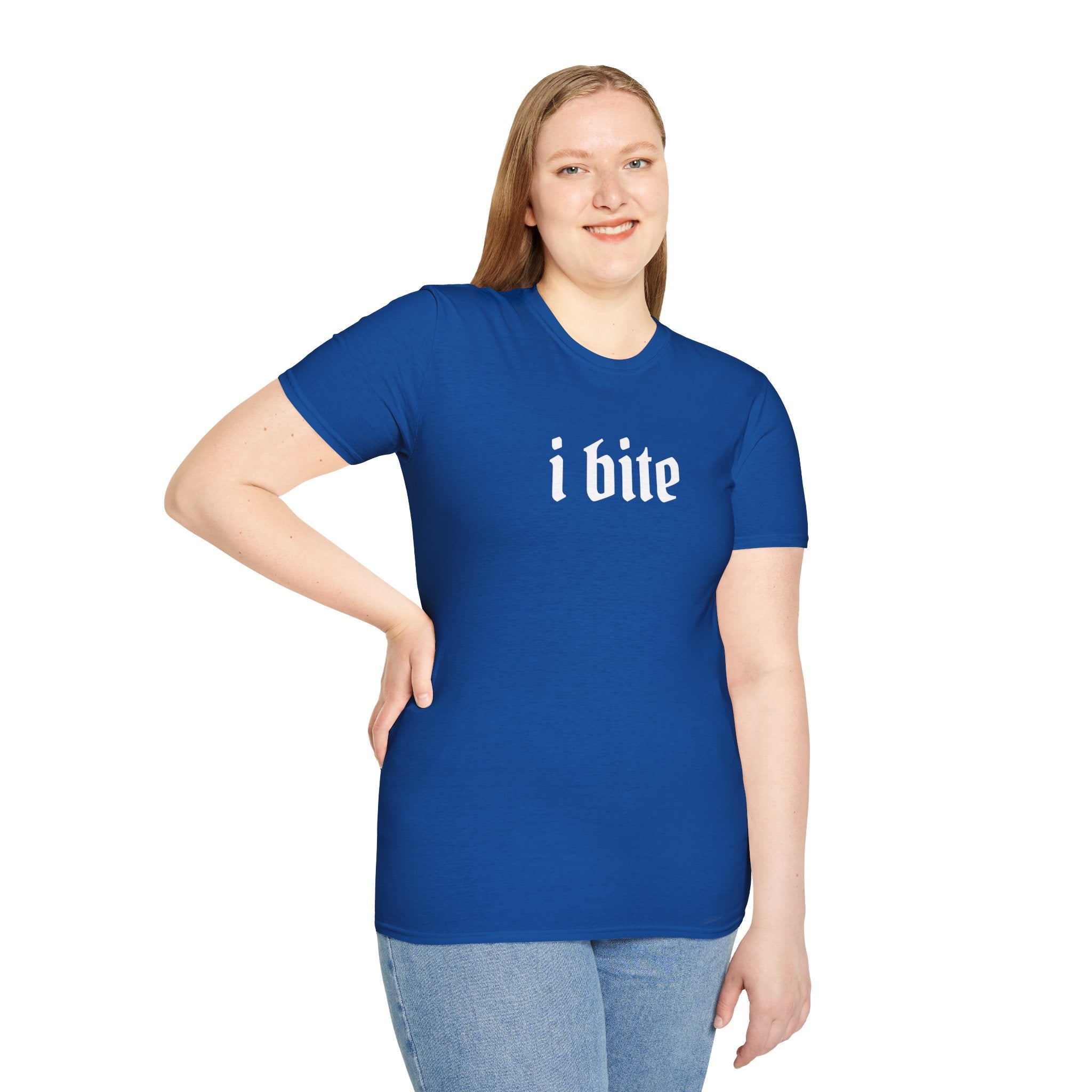 I Bite Graphic T-Shirt — Funny Gothic Script Tee for Bold Casual Wear