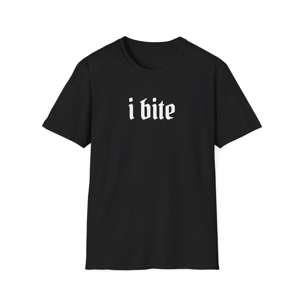 I Bite Graphic T-Shirt — Funny Gothic Script Tee for Bold Casual Wear