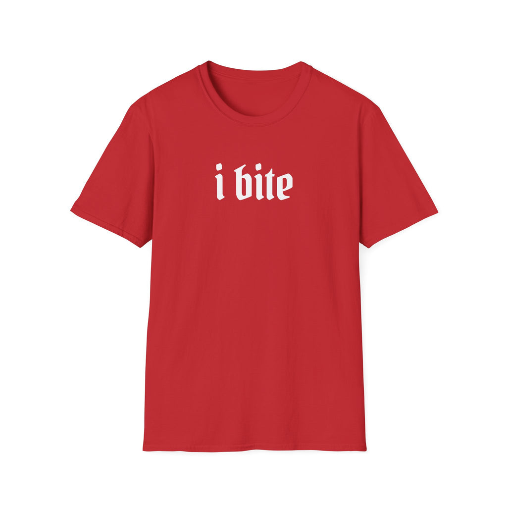 I Bite Graphic T-Shirt — Funny Gothic Script Tee for Bold Casual Wear