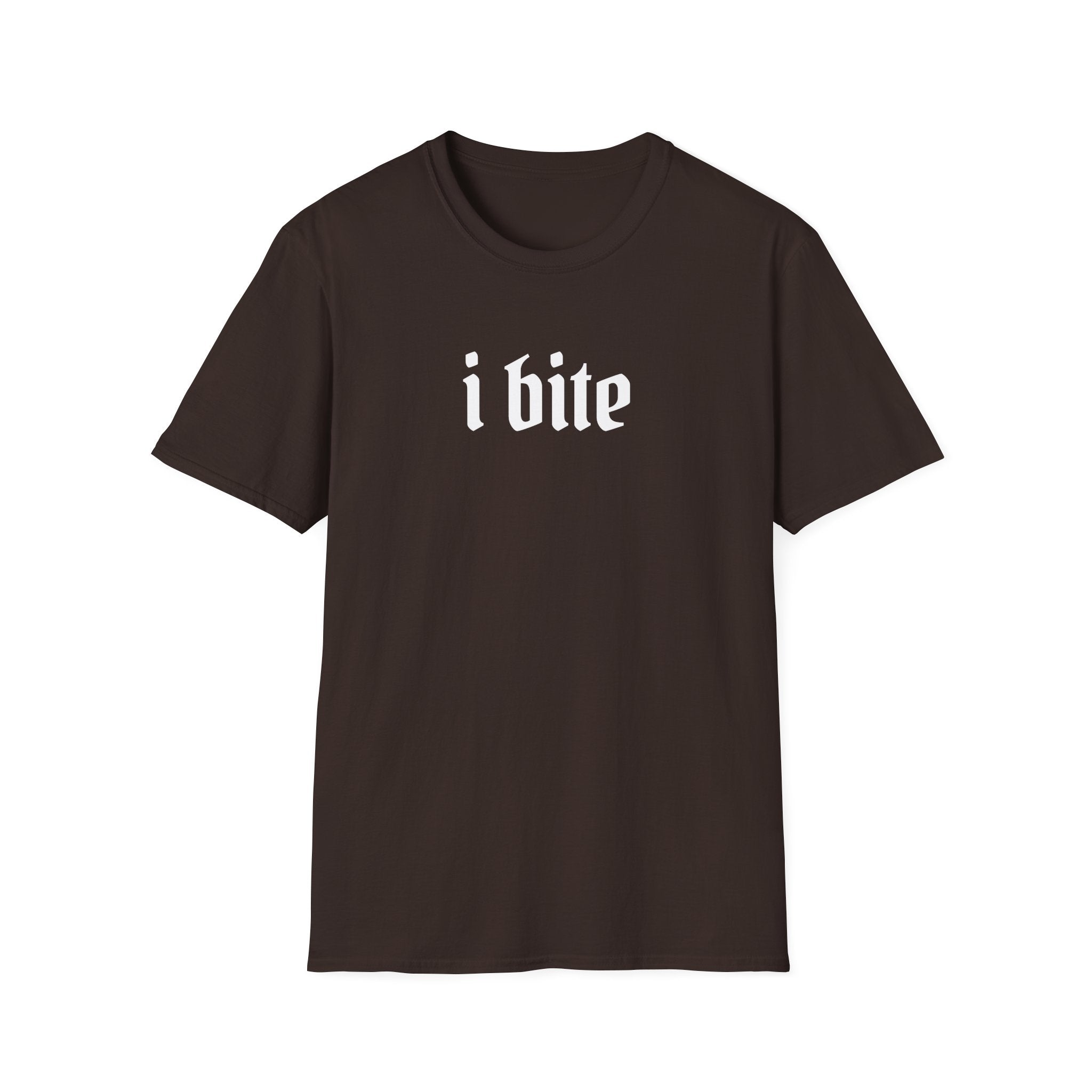 I Bite Graphic T-Shirt — Funny Gothic Script Tee for Bold Casual Wear