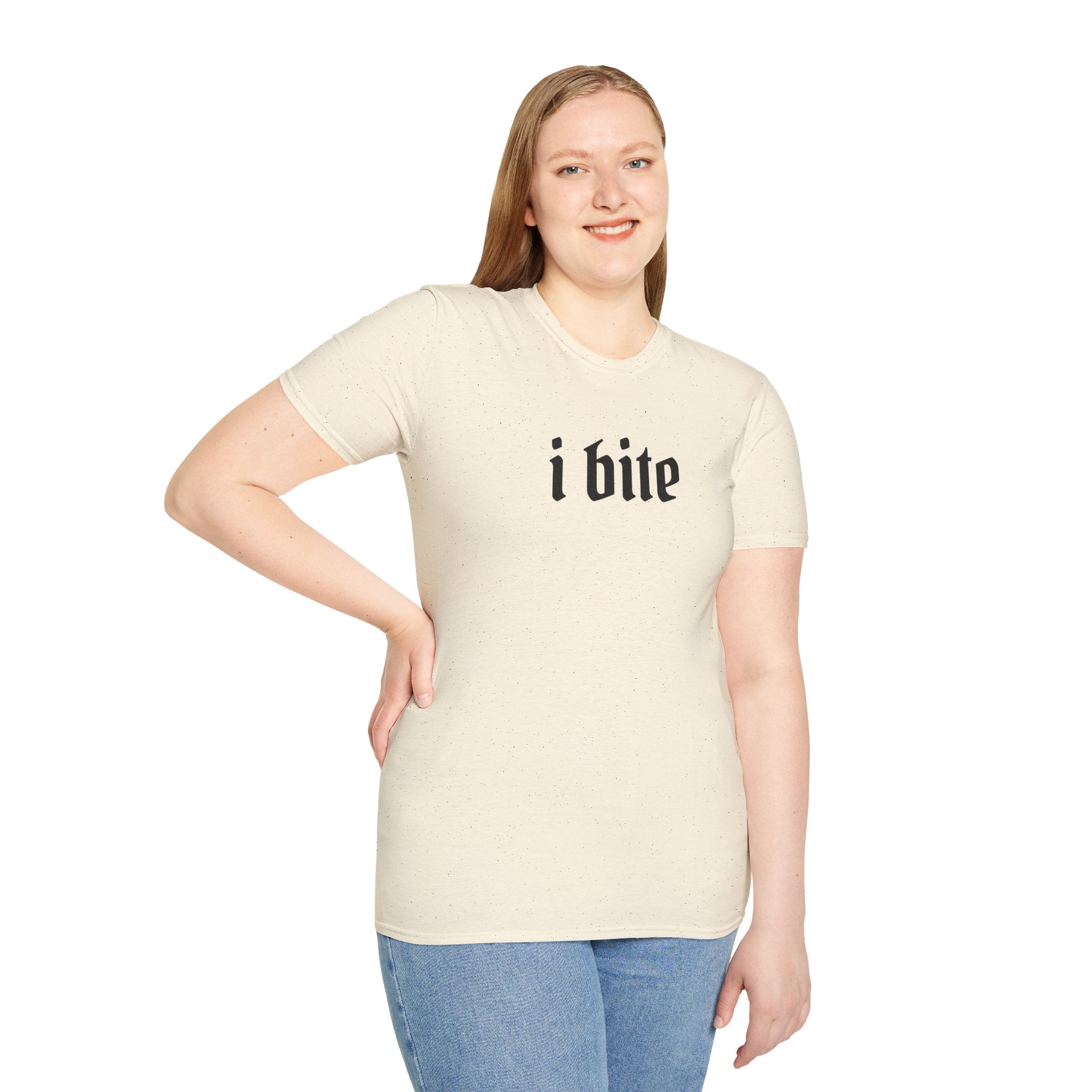 I Bite Graphic T-Shirt — Funny Gothic Script Tee for Bold Casual Wear