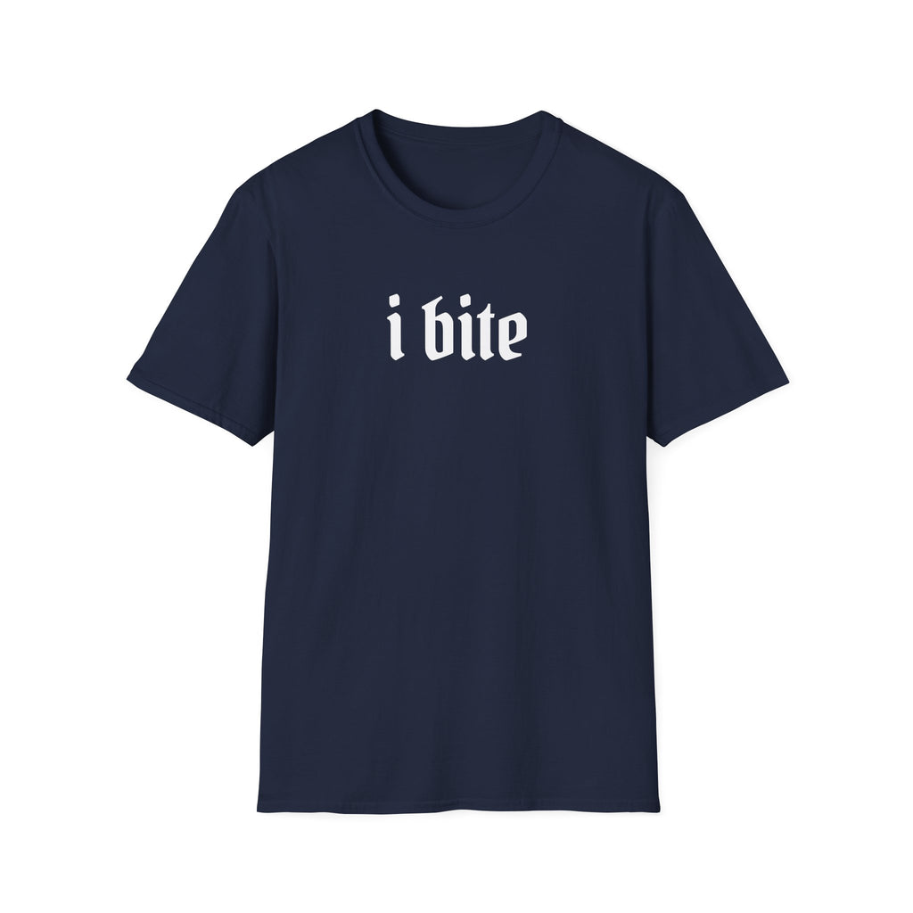 I Bite Graphic T-Shirt — Funny Gothic Script Tee for Bold Casual Wear