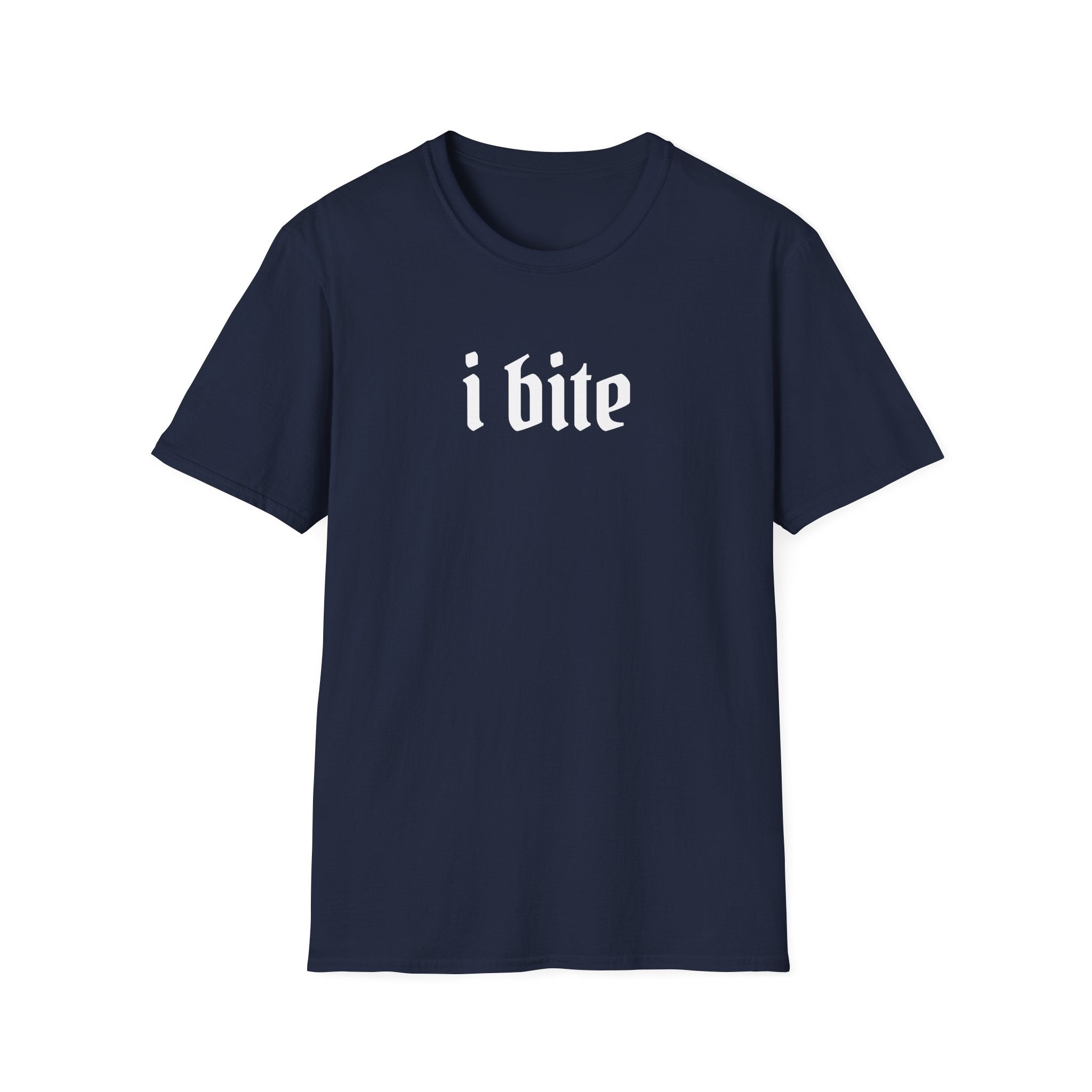 I Bite Graphic T-Shirt — Funny Gothic Script Tee for Bold Casual Wear