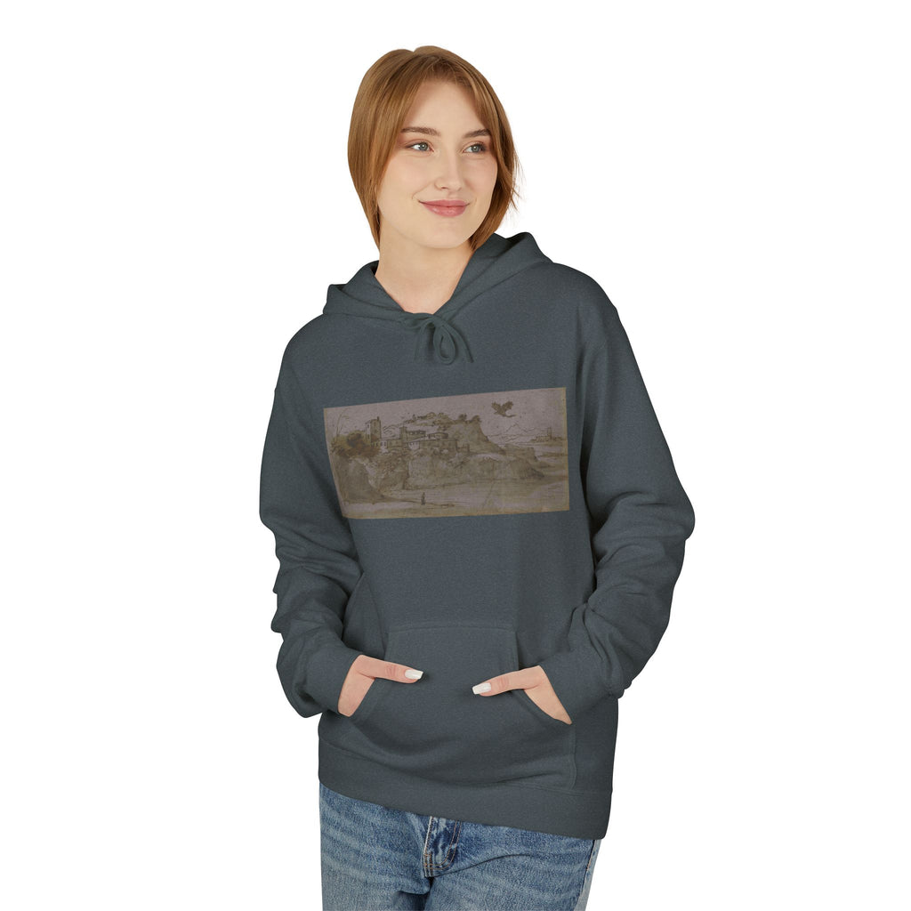 Vintage Coastal Sketch Hoodie — Seaside Landscape Graphic Pullover