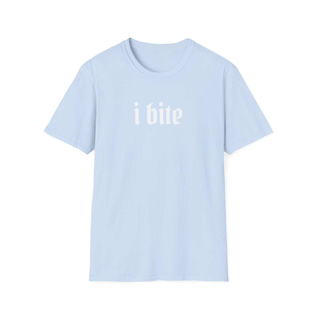 I Bite Graphic T-Shirt — Funny Gothic Script Tee for Bold Casual Wear