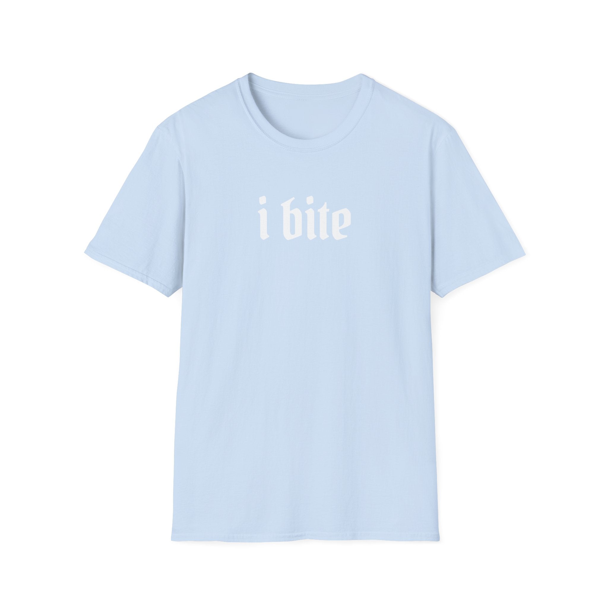 I Bite Graphic T-Shirt — Funny Gothic Script Tee for Bold Casual Wear