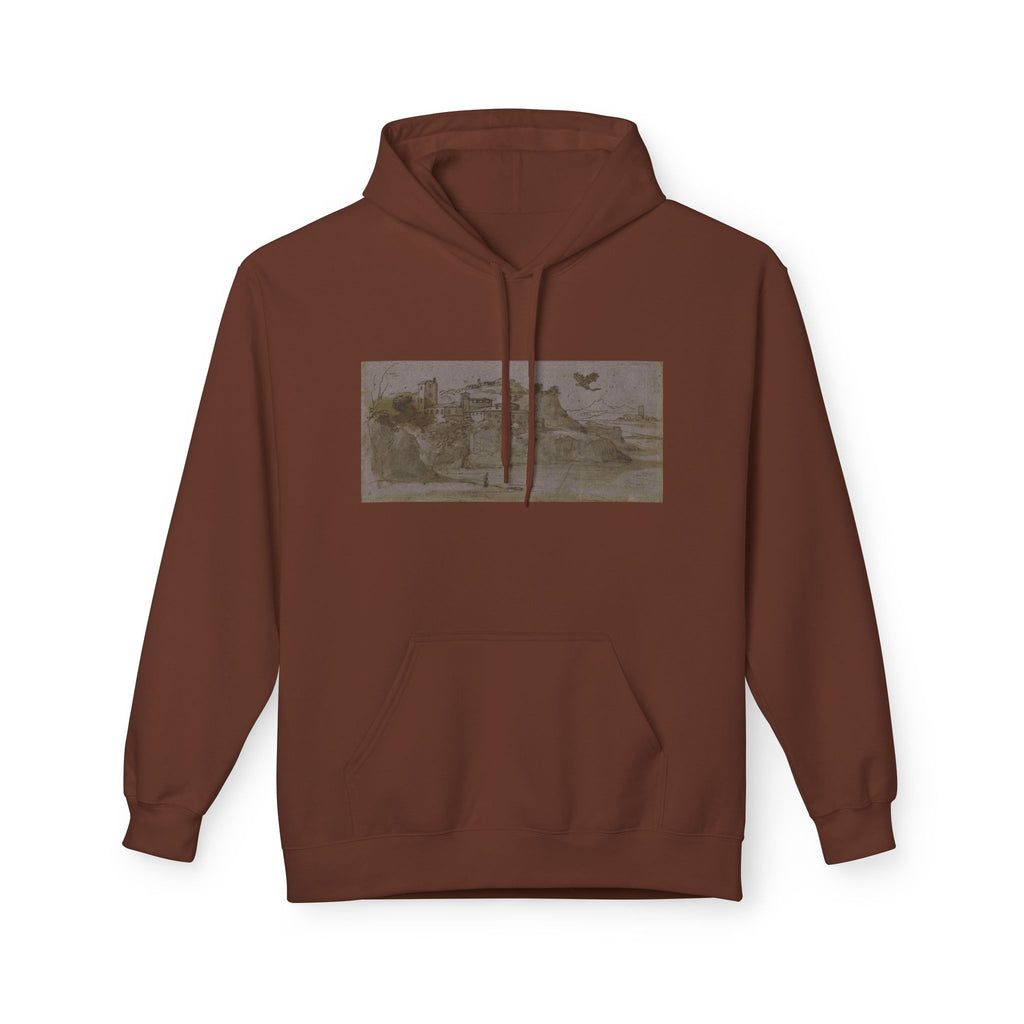 Vintage Coastal Sketch Hoodie — Seaside Landscape Graphic Pullover