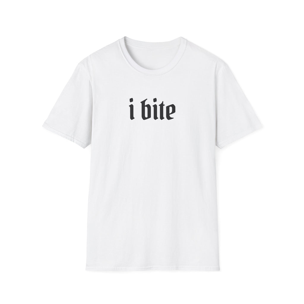 I Bite Graphic T-Shirt — Funny Gothic Script Tee for Bold Casual Wear