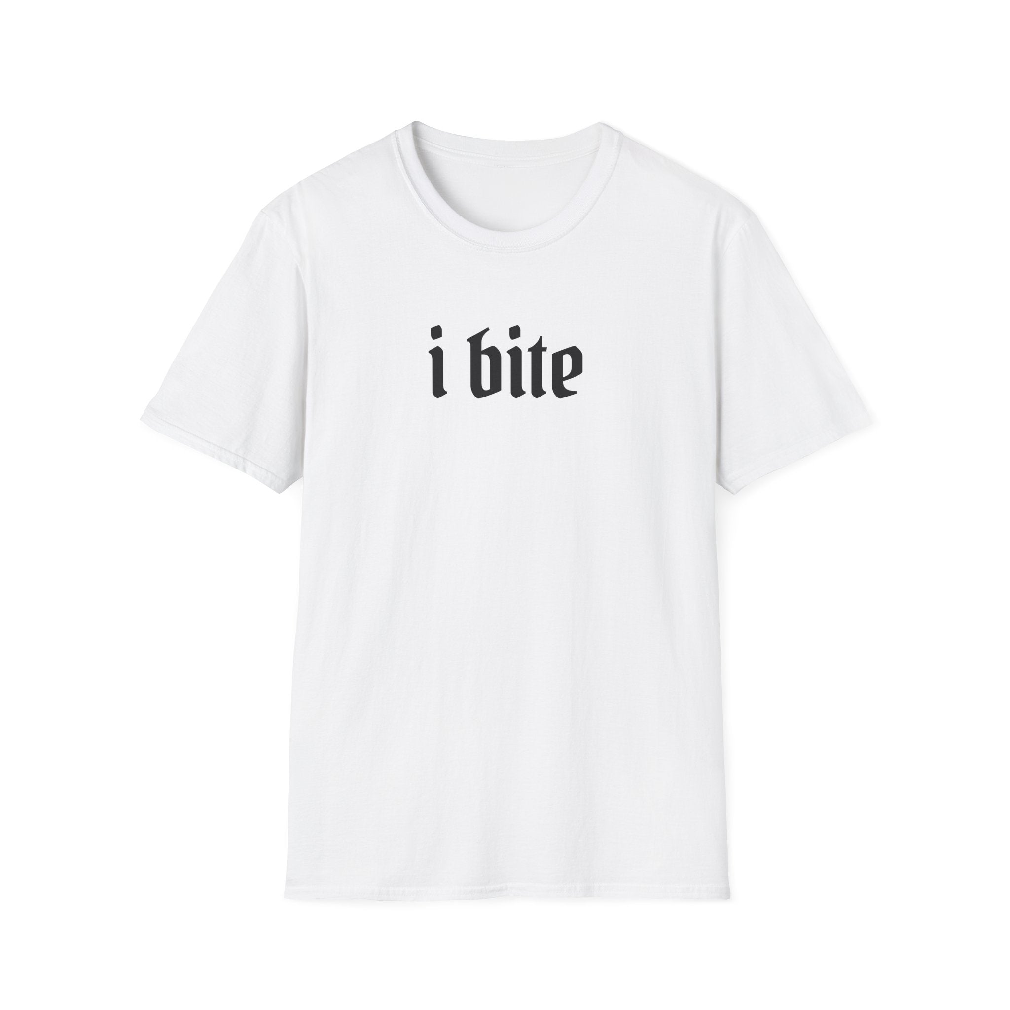 I Bite Graphic T-Shirt — Funny Gothic Script Tee for Bold Casual Wear