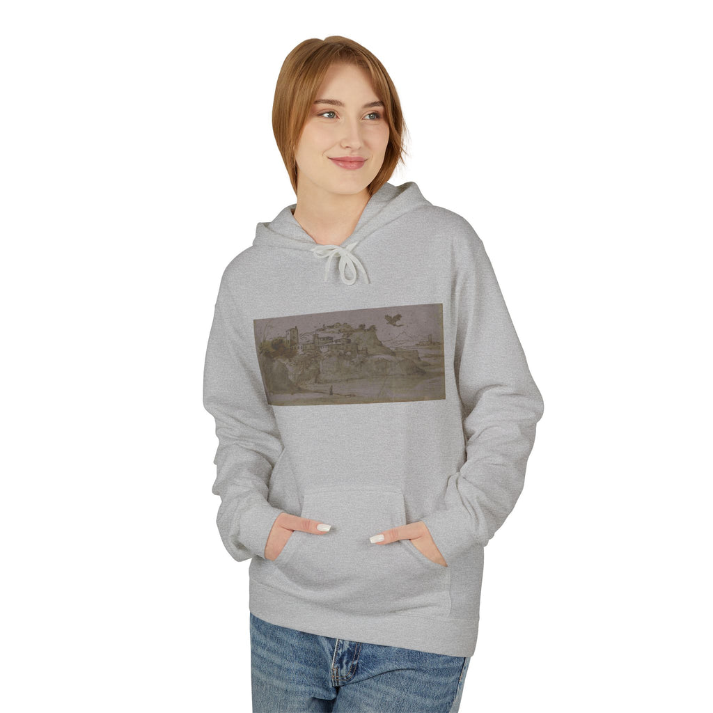 Vintage Coastal Sketch Hoodie — Seaside Landscape Graphic Pullover