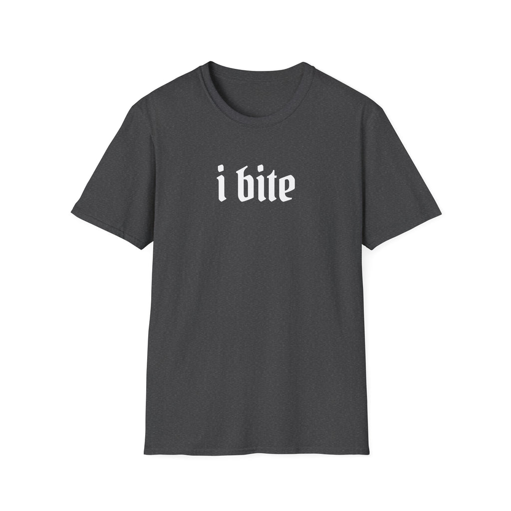 I Bite Graphic T-Shirt — Funny Gothic Script Tee for Bold Casual Wear