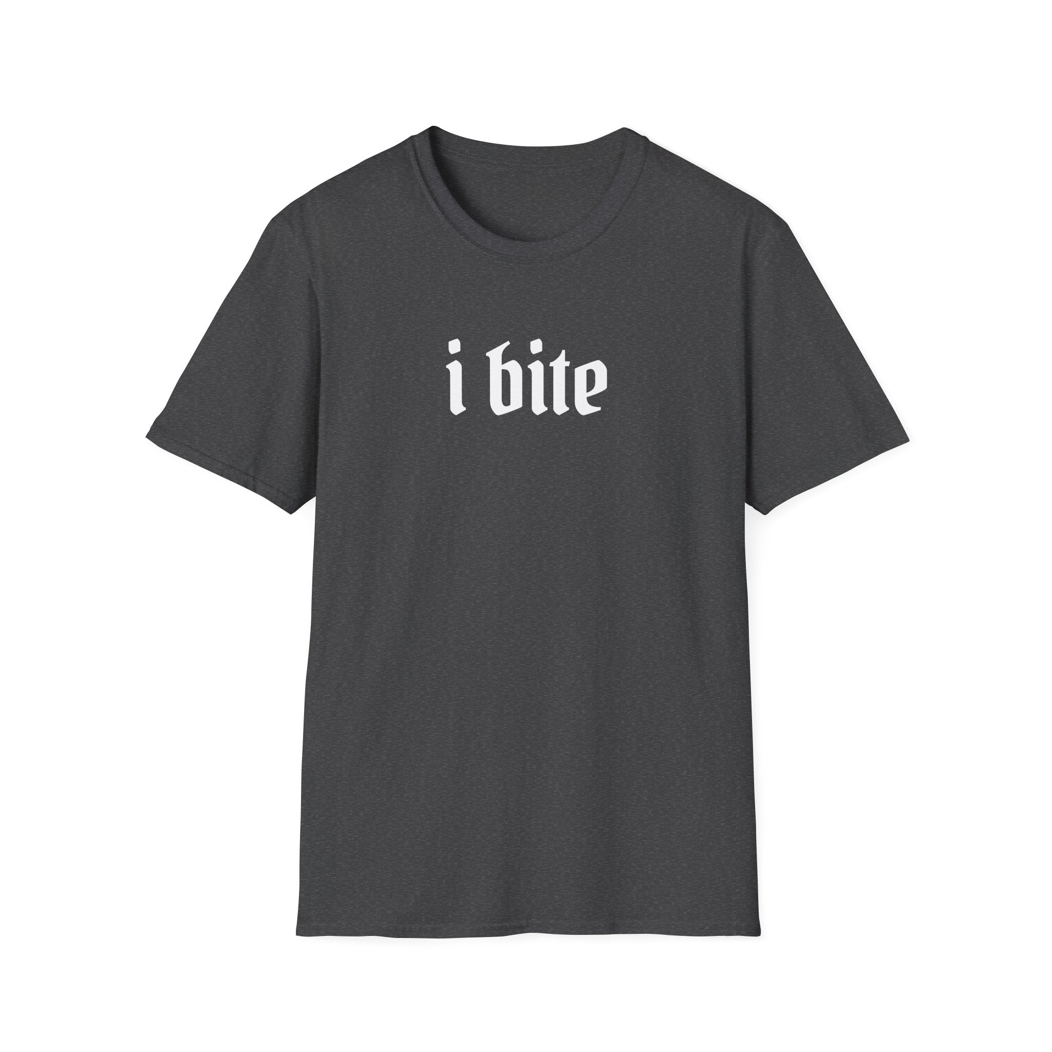 I Bite Graphic T-Shirt — Funny Gothic Script Tee for Bold Casual Wear