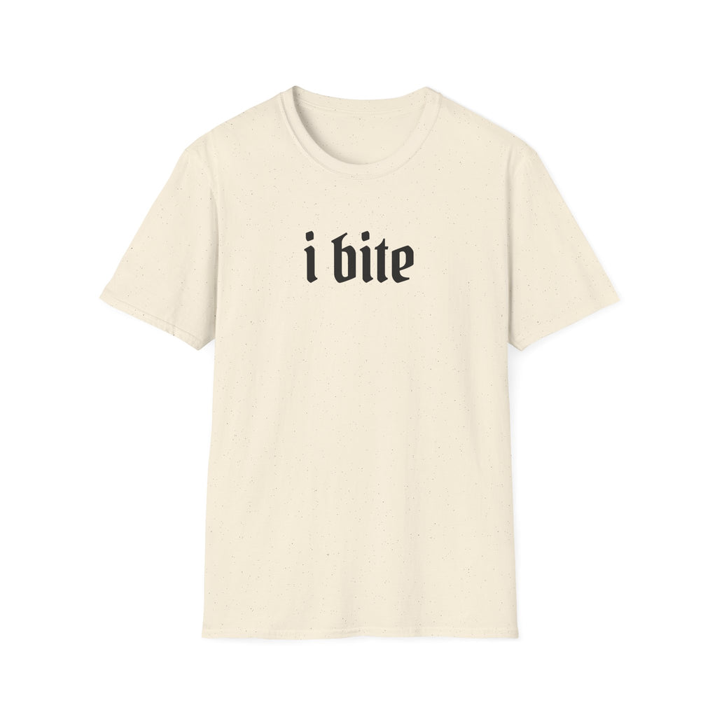 I Bite Graphic T-Shirt — Funny Gothic Script Tee for Bold Casual Wear