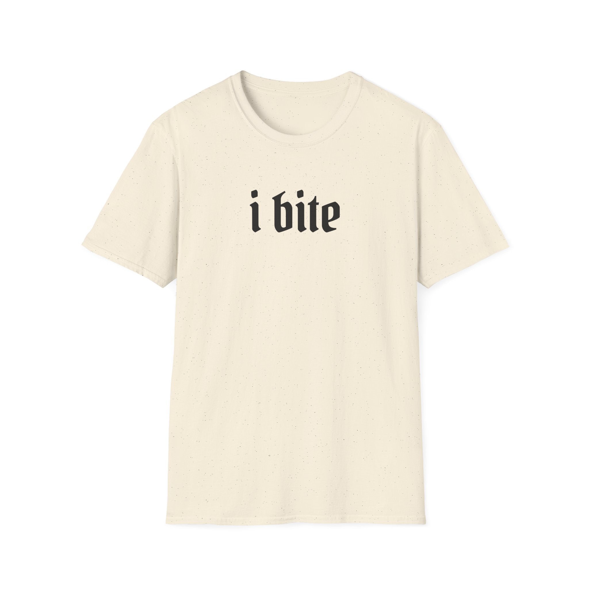 I Bite Graphic T-Shirt — Funny Gothic Script Tee for Bold Casual Wear