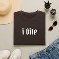 I Bite Graphic T-Shirt — Funny Gothic Script Tee for Bold Casual Wear