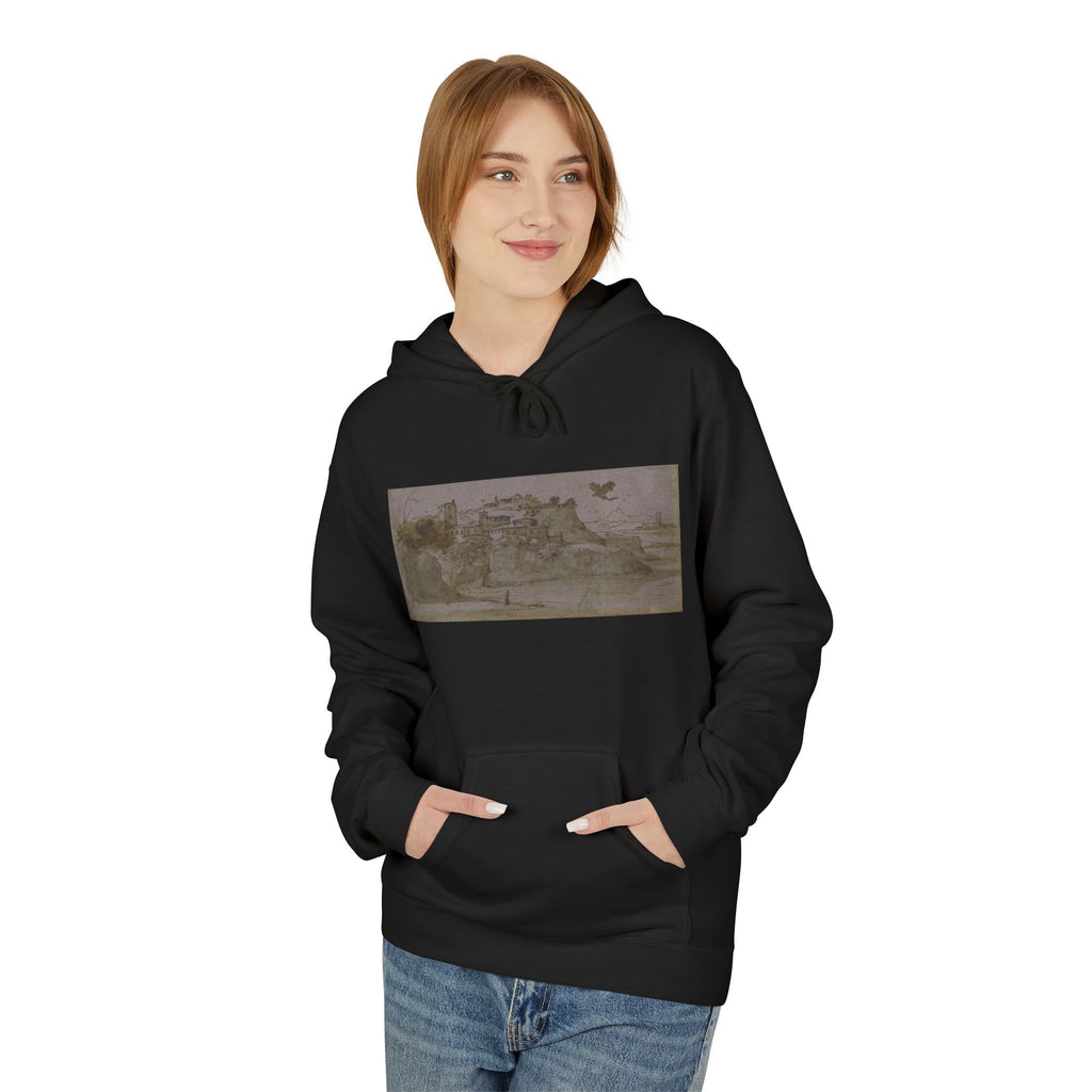 Vintage Coastal Sketch Hoodie — Seaside Landscape Graphic Pullover