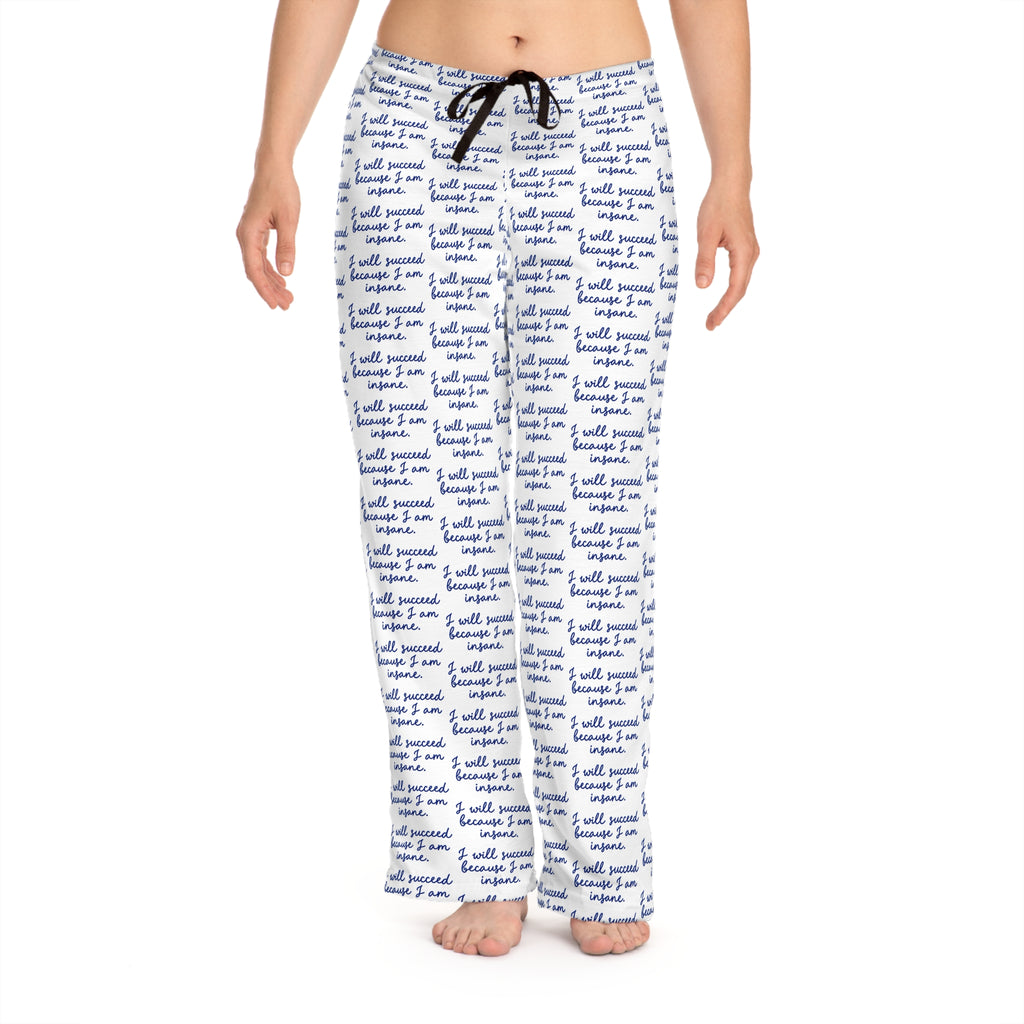 Cozy Script Pattern Women's Pajama Pants - 'I Will Succeed' All-Over Print