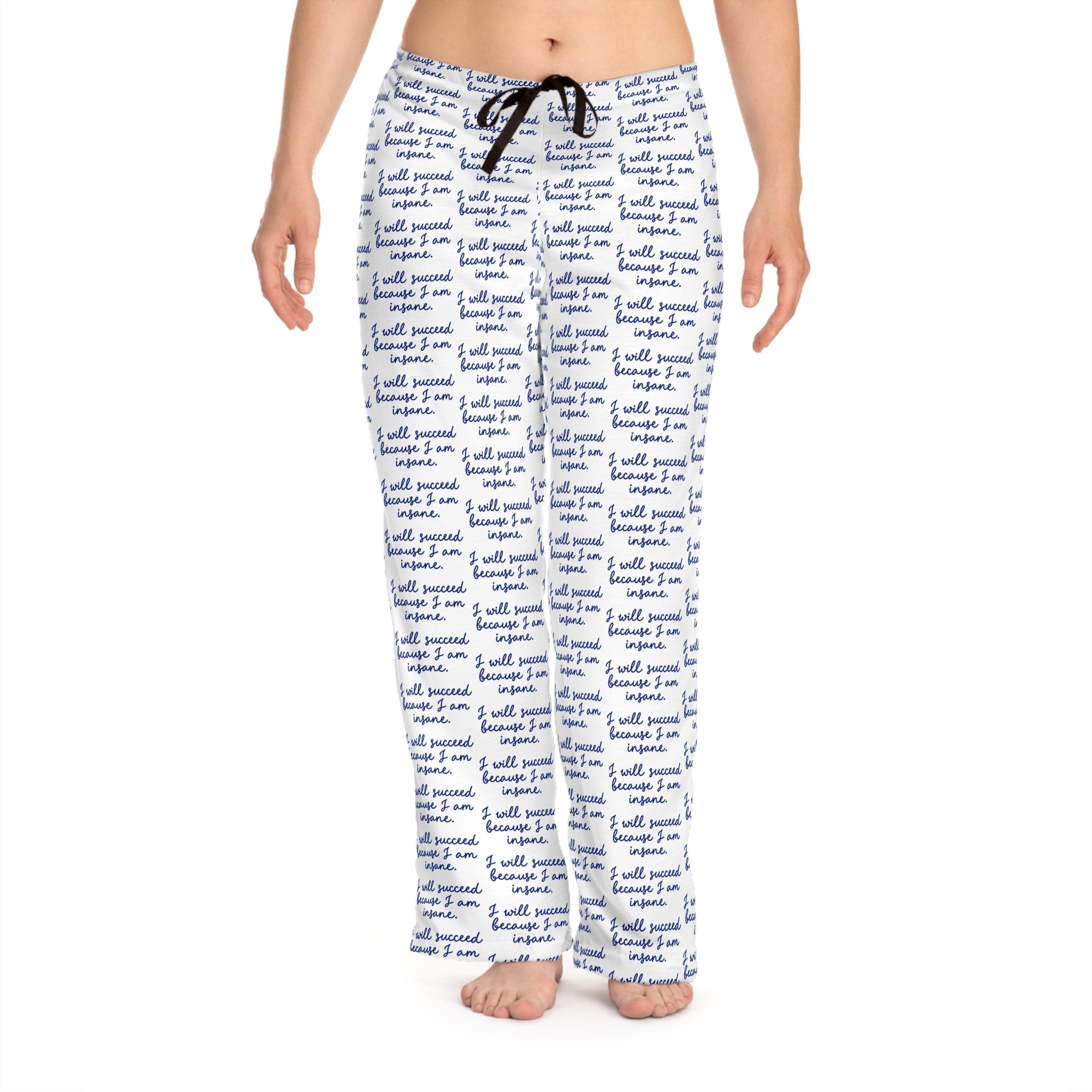 Cozy Script Pattern Women's Pajama Pants - 'I Will Succeed' All-Over Print