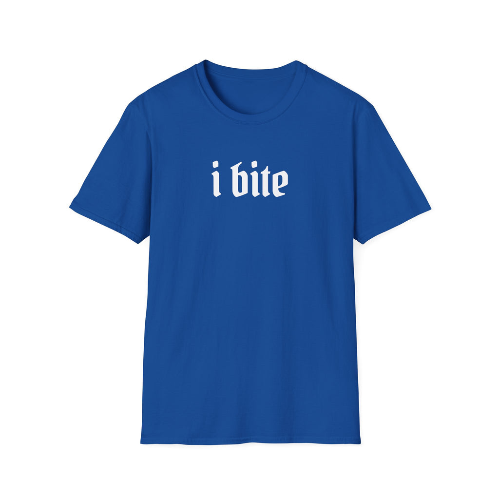 I Bite Graphic T-Shirt — Funny Gothic Script Tee for Bold Casual Wear