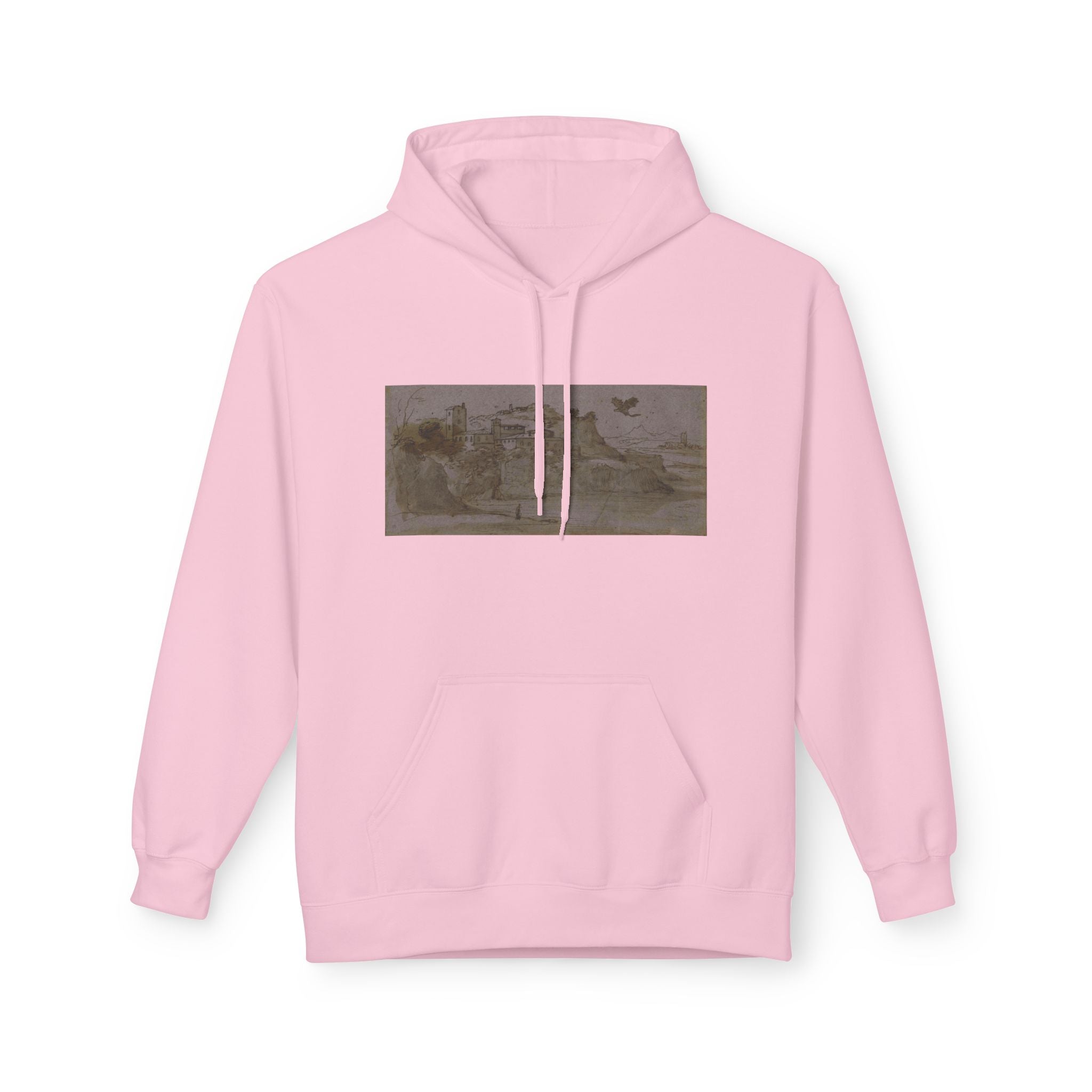 Vintage Coastal Sketch Hoodie — Seaside Landscape Graphic Pullover
