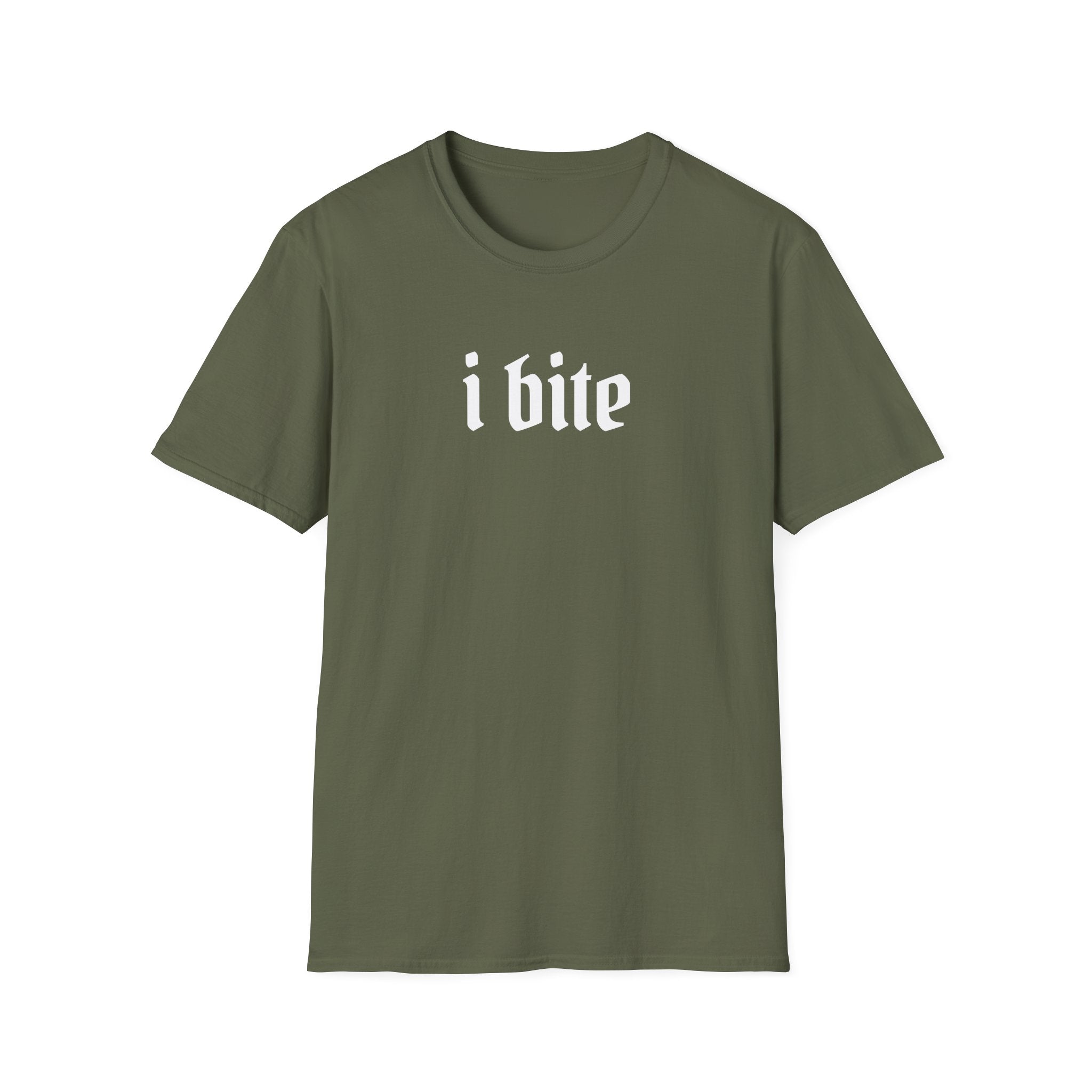 I Bite Graphic T-Shirt — Funny Gothic Script Tee for Bold Casual Wear