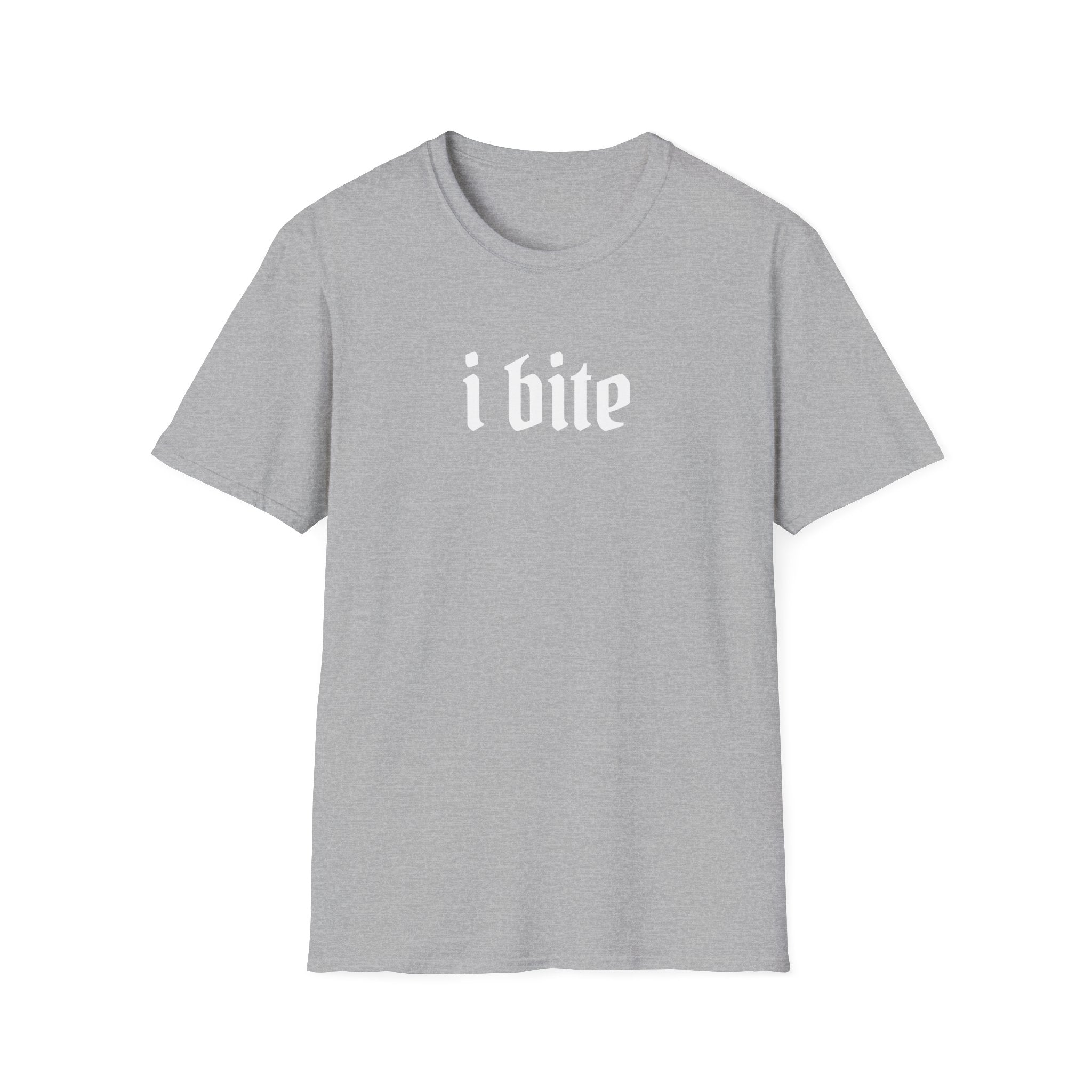 I Bite Graphic T-Shirt — Funny Gothic Script Tee for Bold Casual Wear